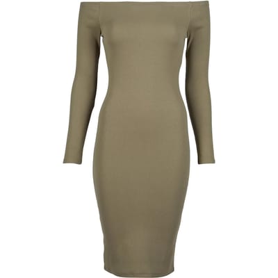 Geribde damesjurk met lange mouwen en off-the-shoulder mouwen Urban Classics
