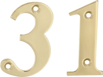 AMIG Huisnummer 31 - massief messing - 10cm - incl. bijpassende schroeven - gepolijst - goudkleur