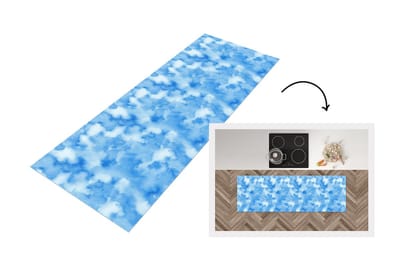 Keukenloper - Loper keuken - Waterverf - Abstract - Blauw - Patronen - 150x50 cm - Keukenloper vinyl