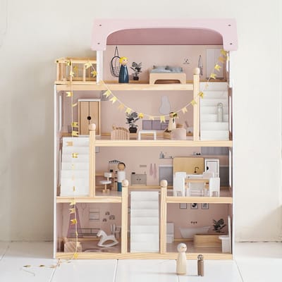 Petite Amélie Poppenhuis La Lyonnaise – Incl. 19 poppenmeubels – Vier verdiepingen met illustraties – Gemaakt van hout – H. 80 cm