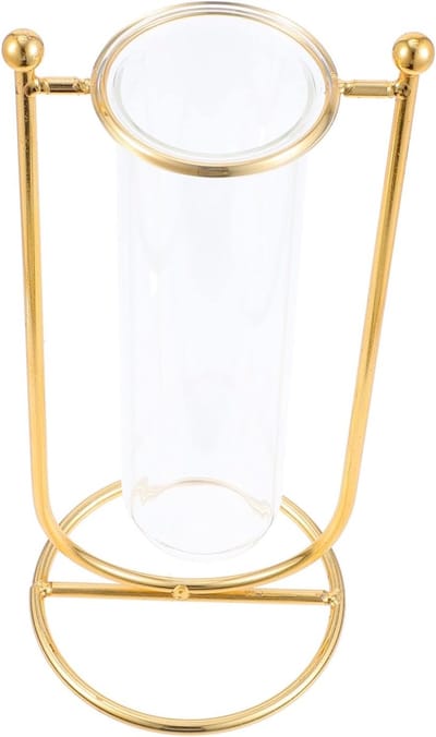 Luxe Glazen Vaas - 24 x 10cm - Moderne Vaas - Glas en Metaal - Huisdecoratie - Chique - Klassieke stijl - Rond - Geschikt voor Bloemen, Planten en Stekjes