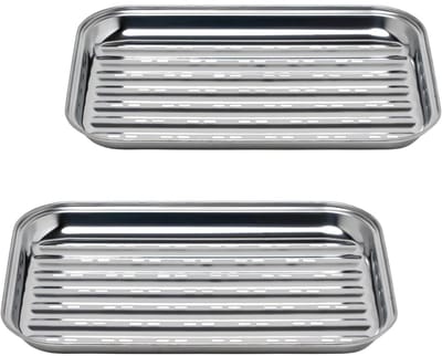 GELLDG 2 Stuks Grillmanden - Roestvrijstalen Grillschaal Set - 34,5x24x2 cm - Vaatwasserbestendig met Anti-aanbaklaag en Drainagegaten - Geschikt voor Alle Soorten Barbecues - Metalen BBQ Accessoires voor Groenten Vlees of Vis