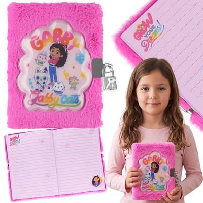 Gabby's Dollhouse Pluche notitieboekje voor meisjes, dagboek met sleutel, gelinieerd schoolschrift in A5 formaat