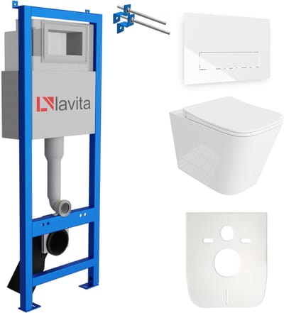 LAVITA® Inbouwreservoir Complete Toiletset LAV 101 - Inbouw WC Hangtoilet Wandcloset MAIO Wit Hoogglans - Bedieningsplaat 200.3.1 Wit - Voorwandelement voor toilet 40cm - Installatiesysteem