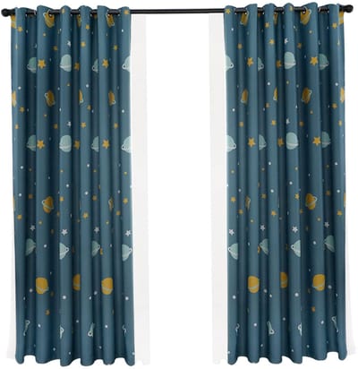 Dailygoody - Blauwe Planeten Gordijnen - Polyester Shading - 2 Stuks - 100B x 250H cm - Blackout - Ideaal voor Slaapkamer en Woonkamer - Wasbaar