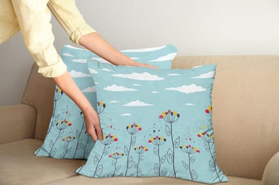ABAKUHAUS Decoratieve kussenhoes met blauwe luchtprint, 2 stuks, moderne accenten, dubbelzijdige digitale print, 45x45 cm, meerkleurig