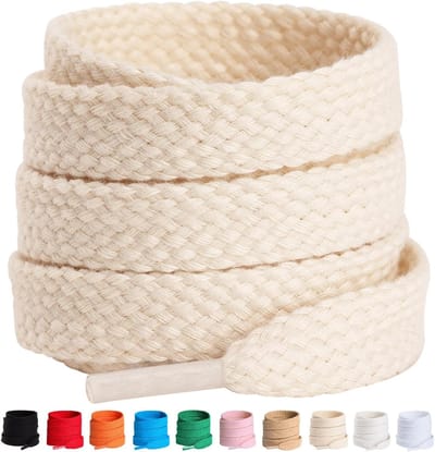 Duurzame Platte Veters voor Sneakers en Sportschoenen, 100% Katoen, 12 mm Breed, 2 Paar