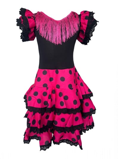 La Señorita - Spaanse Flamenco Jurk Luxe Kind Meisje – Roze Zwart – Carnaval Verkleedjurk met Volants – Maat 4 t/m 12