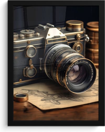 Poster in lijst - Fotolijst 30x40 cm - Posters - Vintage - Fototoestel - Camera - Papier - Oud - Posterlijst zwart - Decoratie - Wanddecoratie woonkamer - Muurdecoratie slaapkamer