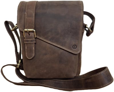 OI LUXE Hunter bruine schoudertas Ruud / luxe tas om om te hangen voor dames / robuuste hunter leren schoudertas Unisex / óók cross te dragen / bruin leer / 595H