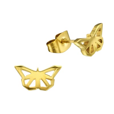 Aramat Jewels | Oorbellen | Vlinder oorstekers RVS goudkleur – 5x10mm | | | |10mm | Staal | Kinderen, Volwassenen | Verkleurd niet