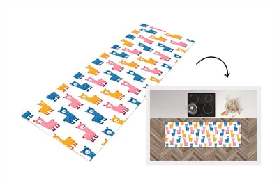 Keukenloper - Loper keuken - Lama - Dieren - Patronen - Roze - Blauw - 150x50 cm - Keukenloper vinyl