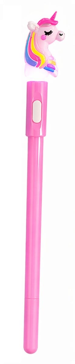 Unicorn Pen Roze met LED Licht - Schattig 3D Figuurtje - Lichtgevend Uitdeelcadeautje