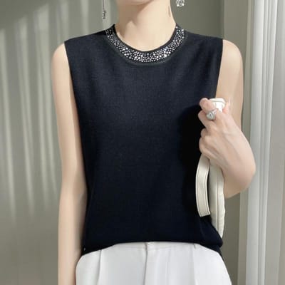Gebreid Vest met Ronde Hals Dames Zomermode Veelzijdige Mouwloze Top met Spaghettibandjes High-end XXL