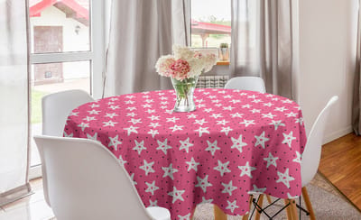 ABAKUHAUS roze polkadots ronde tafelkleed, grunge-stervlekken, cirkelvormige tafelkleedhoes voor eetkamerkeukendecoratie, 150 cm, roze cola grijs wit