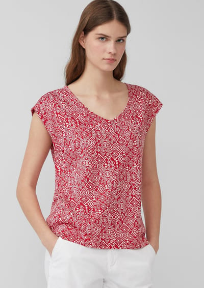 s.Oliver - female - T-shirt met wijde hals, uitsnijding en strik