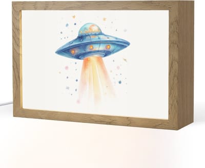 Nachtlampje 30x20 cm - Kinder lampje - Ruimte - Ufo - Sterren - Tafellamp kinderkamer - Slaapkamer lamp - Bedlamp kinderen - Kinderlampje stopcontact - Wandlamp babykamer - Nachtlampjes