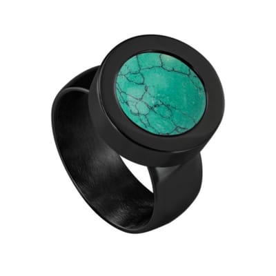 Quiges RVS Schroefsysteem Ring Zwart Glans 16mm met Verwisselbare Natuursteen Turkoois 12mm Mini Munt