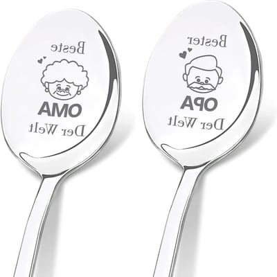 2 Stuks Koffielepels Met Gravure Voor Oma En Opa, Roestvrij Staal, Betekenisvolle Cadeaus Voor Grootouders, Verjaardag En Jubileum