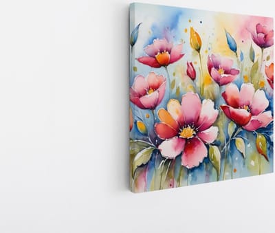 Saammp Canvas Schilderij - Roze Bloemen - Abstract - Kleurijk - 20x20 - Foto op canvas - Wanddecoratie - Muurdecoratie Woonkamer - Kantoor Decoratie