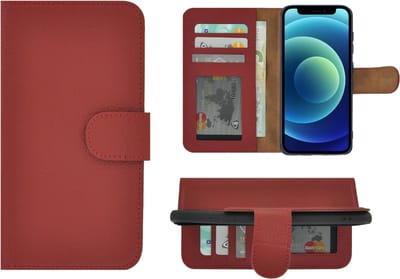 Hoesje Geschikt voor iPhone 13 - Bookcase - Portemonnee Hoes Echt leer Wallet case Rood