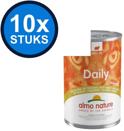 10x Almo Nature Daily - Kalkoen - Kattenvoer Natvoer Blik - 400g