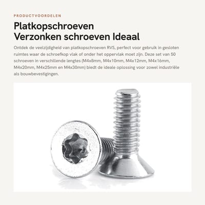 Dailygoods- Platkopschroeven RVS 50 stuks - M4x8/10/12/16/20/25/30mm - Verzonken Schroeven - Roestvrij Staal - Ideaal voor Bevestiging