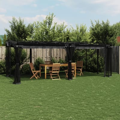 vidaXL - Prieel - met - zijwanden - van - gaas - 6x3 - m - staal - antracietkleurig