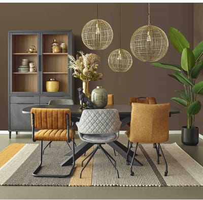 Vitrinekast Zwanenburg - Lamulux - Zwart/Teak - 125x212x48 cm (BxHxD) - 4 Draaideuren - 2 Laden - Inclusief kastverlichting