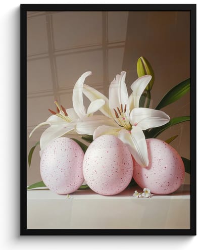 Poster in lijst - Fotolijst 50x70 cm - Posters - Lelies - Eieren - Pasen - Posterlijst zwart - Decoratie - Wanddecoratie woonkamer - Muurdecoratie slaapkamer