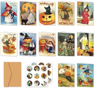 Cosensi - Halloween wenskaarten 12 stuks | Feestelijke ansichtkaarten voor Halloween viering | Ontworpen cadeaubonnen | Gift Message Card