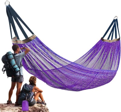 Campinghangmat voor buiten, boomschommel met net, Paars 260 x 130 cm, ademende, lichtgewicht stof, hangbed, draagbaar hangbed voor tuin, balkon, wandelen en reizen | Cyslmuk®