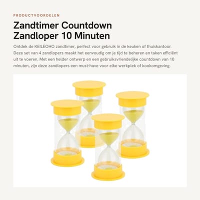 Dailygoods - Zandtimer - Countdown Zandloper - 10 Minuten - Geel - Keuken Timer - Praktisch voor Thuiskantoor - 4 Stuks