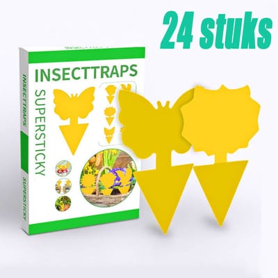 24 stuks - Vliegen Lijmval - vliegenval - gele stickers - gele vallen - plug - in vliegenval voor insecten - vliegenpapier - Rouwvliegjes Bestrijden - muggenverdelger - insectenvanger - plakplank voor tuin - fruit - planten - insecten