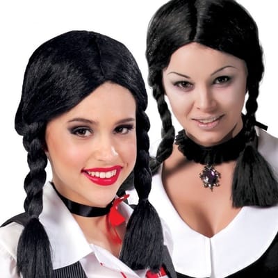 Fiestas Guirca - Zwarte pruik vlechten - Halloween Pruik - Halloween accessoires - Halloween outfit - Pruiken - enge pruiken