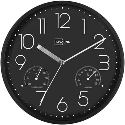 LIVARNO Wandklok met thermo- en hygrometer, Ø25 cm (Zwart)