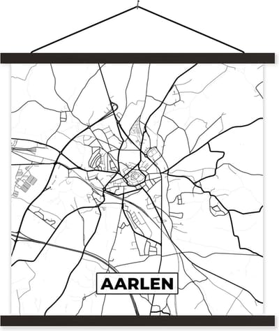 Posterhanger incl. Poster 60x60 cm - Schoolplaat - Zwart Wit – België – Plattegrond – Stadskaart – Kaart – Aarlen - Textielposter - Zwarte latten - Stadskaart