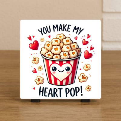 Wenstegeltje "You Make My Heart Pop!” – Liefde Cadeau – Spreuktegel – Stijlvolle Woondecoratie met Boodschap – Trendy nu– Hip trendy tegeltje – Cadeau – Zomaar – Decoratief Tegeltje met Standaard – Cadeau Idee