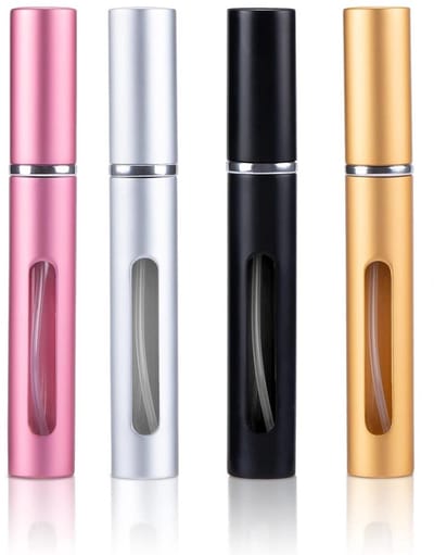 longziming -Navulbare Parfumverstuiver - Hervulbaar Parfumflesje - Reis Parfum Spray - Lekdicht Ontwerp - Transparant Kijkvenster - Aluminium & Glas - Compact Reisformaat - 4 Stuks