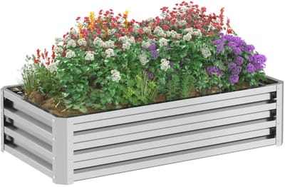 Grote Plantenbak - Luxe Bloembak - Verhoogd Plantenbed - Tuinbed - Kweekbak - Moestuinbak - Weerbestendig - voor Buiten, Terras, Tuin & Balkon - voor Groenten, Bloemen & Kruiden - 120 x 60 x 30,5 cm - Zilver