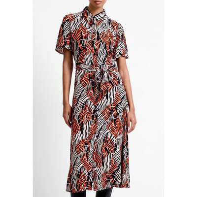 French Connection Felicity Lizzy Ss Tie Wst Dres Flame Orange Multi Maat: 6 | Blousejurken Outlet | Dames | Oranje