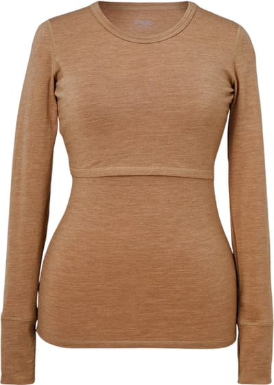 Boob Design - Voedingsshirt met Lange Mouwen- Met voedingstoegang - Merino Wol – Bruin Melange – Maat XL