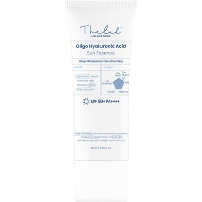 THE LAB by blanc doux Acide Hyaluronique Oligo Essence Solaire UVA UVB Toucher Léger 40ml SPF 50+ PA++++ Base de Maquillage Écran Solaire Respectueux des Récifs Coralliens white