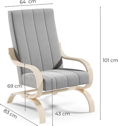 Moderne Fauteuil - Relaxstoel Stoffen - Woonkamer Ontspanning - Met Armleuningen - 64x101x83 cm - Beige