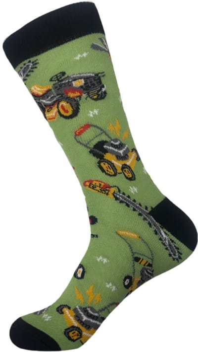 Sokken heren - groen - zwart - bouwvak sokken - schep - grasmaaier - tractor - tools - 40-46 - cadeau - voor hem - Kerst cadeau - vaderdag cadeau - verjaardagscadeau - geschenk - zakelijke geschenken - bouwvakker sokken