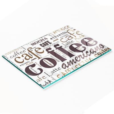 Keuken serveerplank van gehard glas met koffieafbeeldingen, 80x52 cm