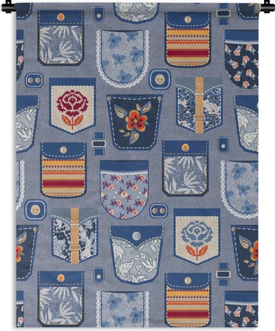 Wandkleed - Wanddoek - Broek - Denim - Patch - Patronen - 90x120 cm - Wandtapijt