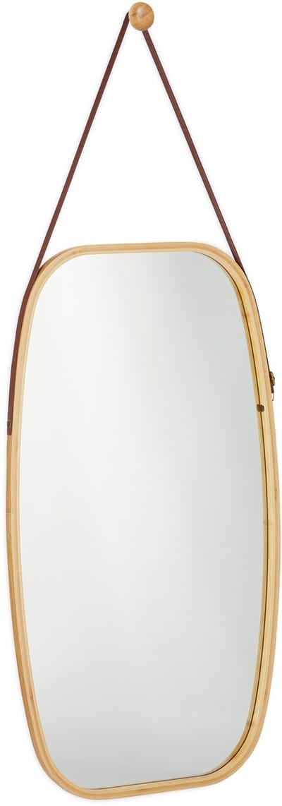 ovale spiegel - wand - met koord - bamboe - verstelbare riemen - 76,5x43,5 cm