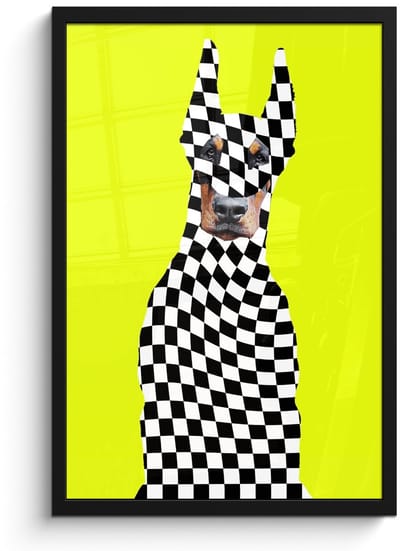 Poster in lijst - Fotolijst 40x60 cm - Posters - Dobermann - Geblokt - Geel - Posterlijst zwart - Decoratie - Wanddecoratie woonkamer - Muurdecoratie slaapkamer