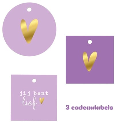 3x Cadeaulabel paars MIX goudfolie - naamkaartje - cadeautag - hangtag - cadeauhanger - leuk inpakken - naamlabel - cadeauversiering -